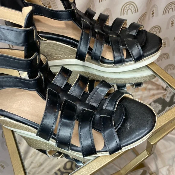 Chic Black Strappy Wedge Sandals - Picture 3 of 12